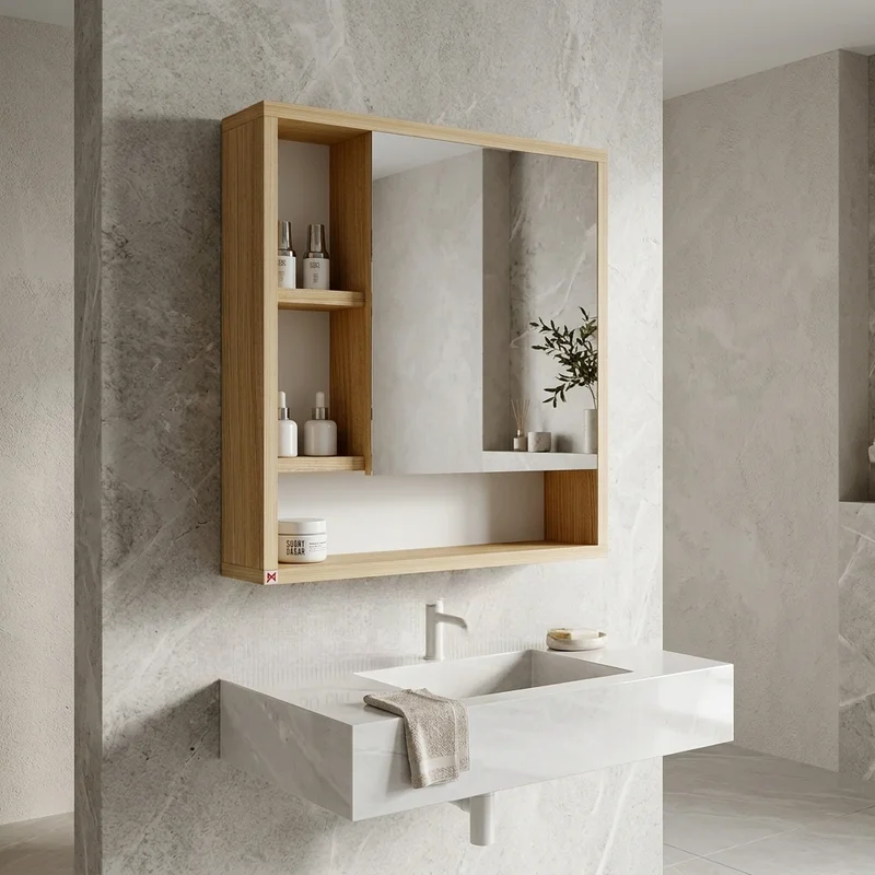 Botiquín con espejo 60×50 · Roble Americano — en ambiente