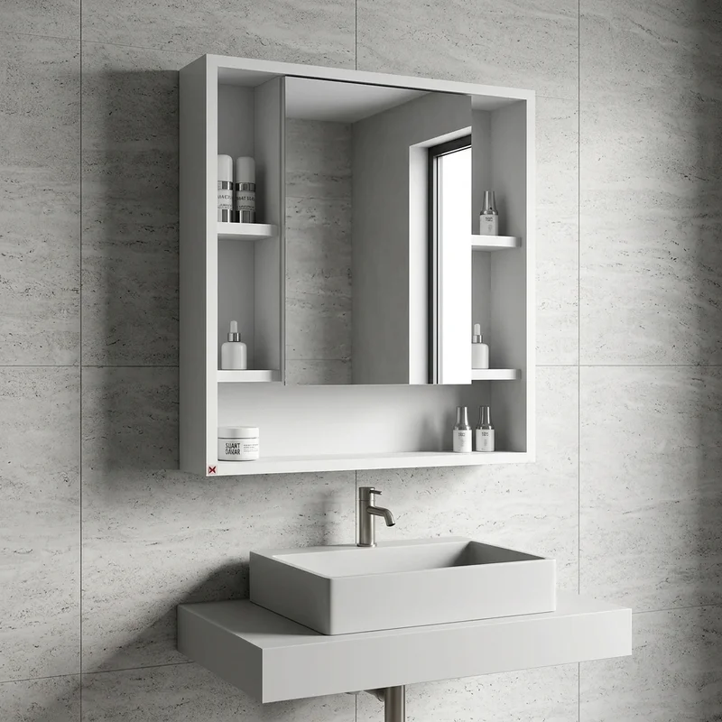Botiquín con espejo 60×70 · Blanco — en ambiente